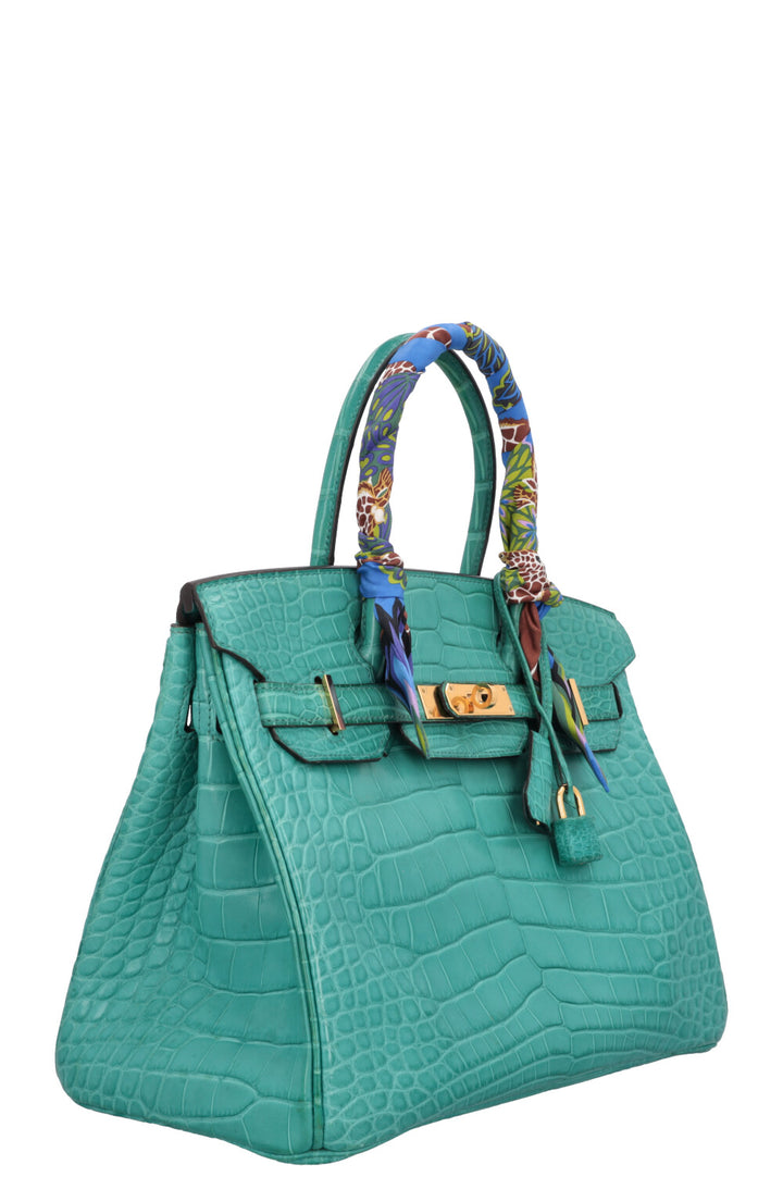 HERMÈS Birkin 30 Retourné Alligator Mississippiensis Mat Bleu Paon