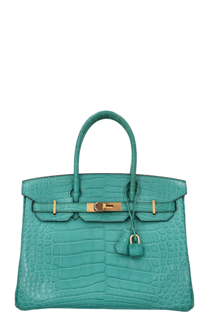 HERMÈS Birkin 30 Retourné Alligator Mississippiensis Mat Bleu Paon