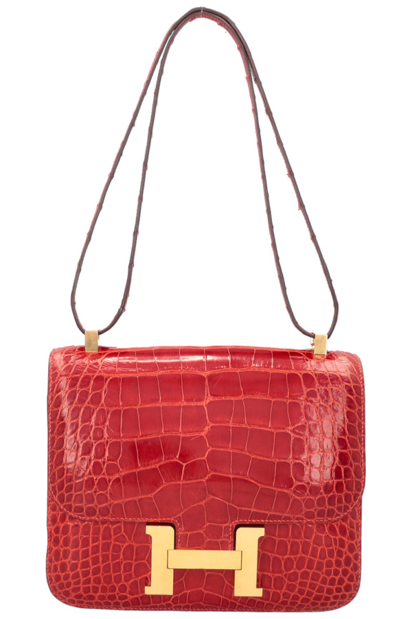 HERMÈS Constance 24 Alligator Mississippiensis Lisse Géranium