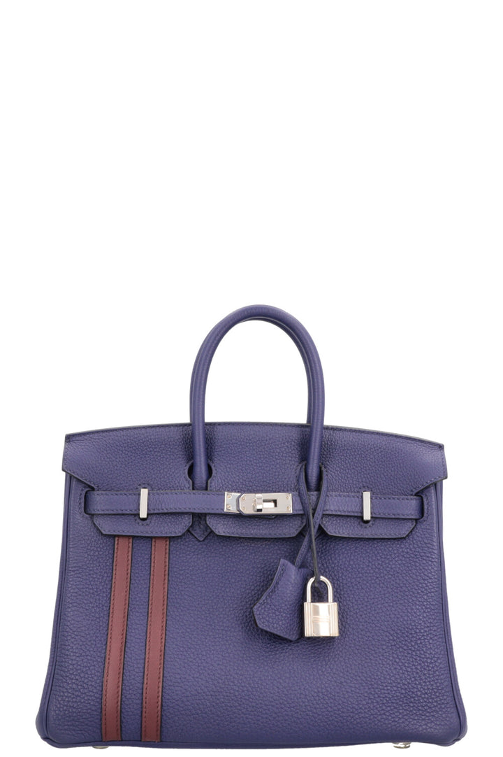 HERMÈS Birkin 25 Officier Retourne Togo Bleu Encre Bordeaux