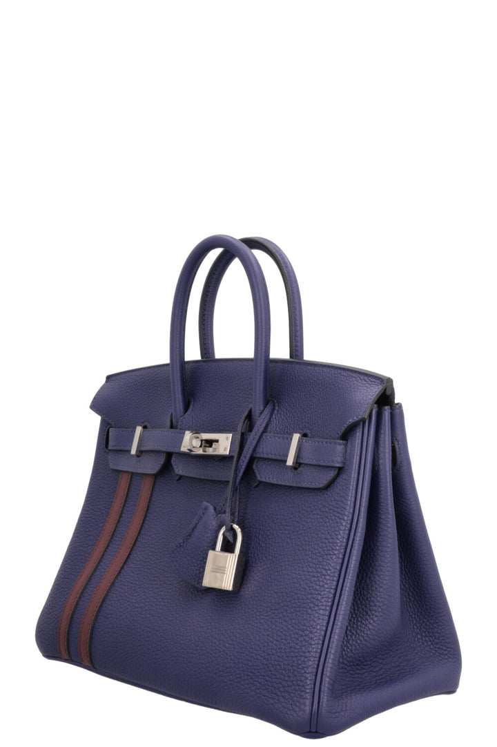 HERMÈS Birkin 25 Officier Retourne Togo Bleu Encre Bordeaux
