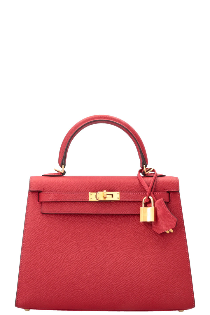 HERMÈS Kelly 25 Sellier Epsom Rouge Casaque