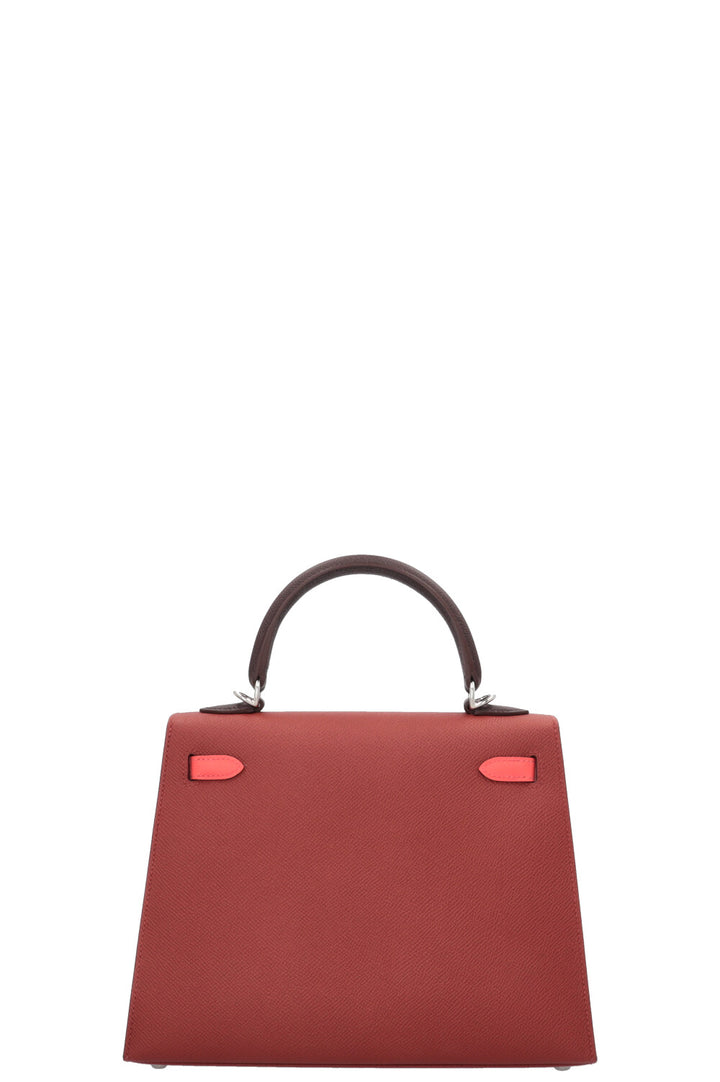 HERMES Kelly 25 Sellier Tricolor Epsom Rouge Venetian Rose Texas Rouge Sellier
