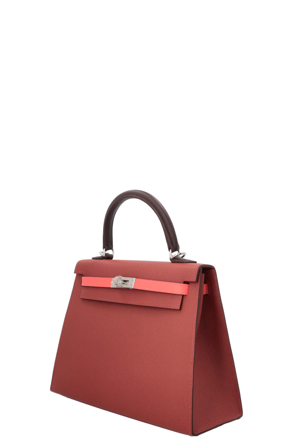 HERMES Kelly 25 Sellier Tricolor Epsom Rouge Venetian Rose Texas Rouge Sellier
