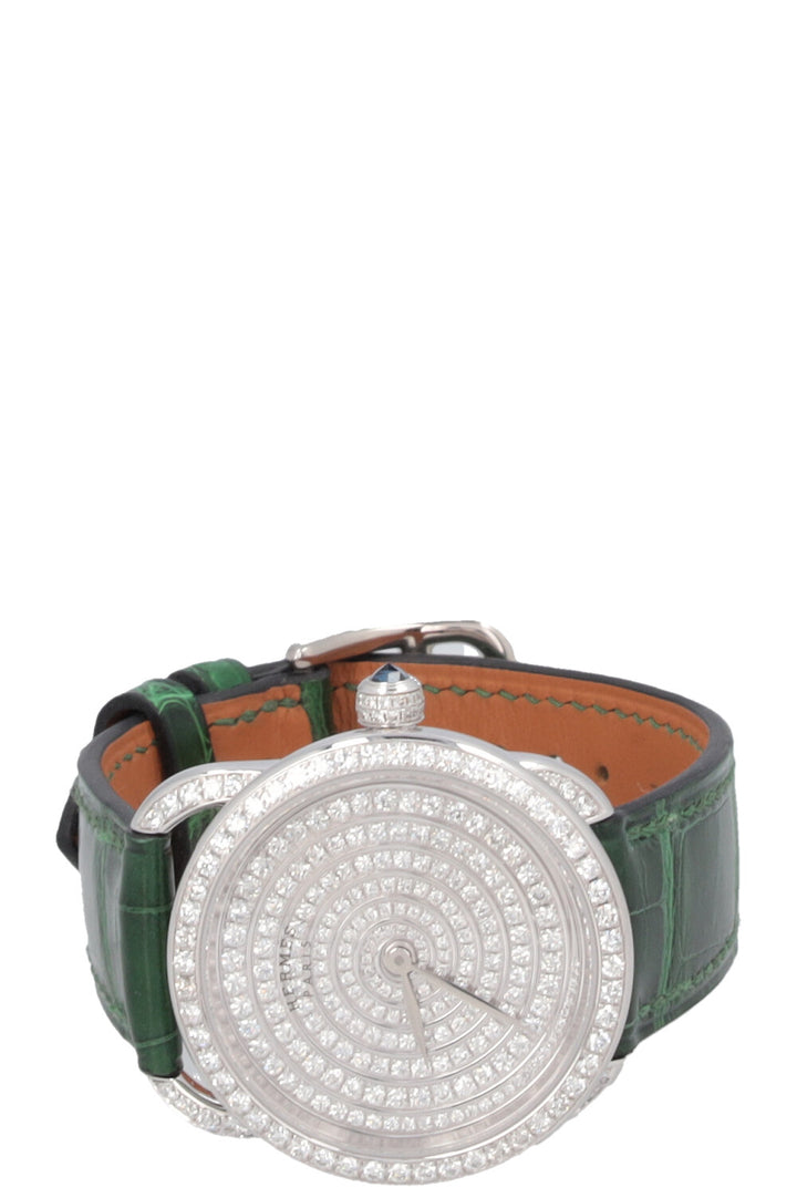 HERMÈS Arceau Watch Diamonds Alligator Green