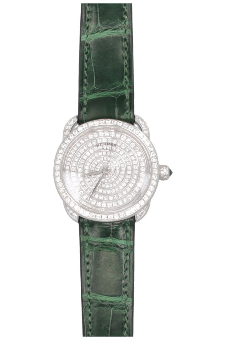 HERMÈS Arceau Watch Diamonds Alligator Green