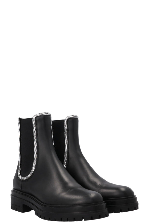 Bottines à lacets GIANVITO ROSSI en cuir noir avec strass.