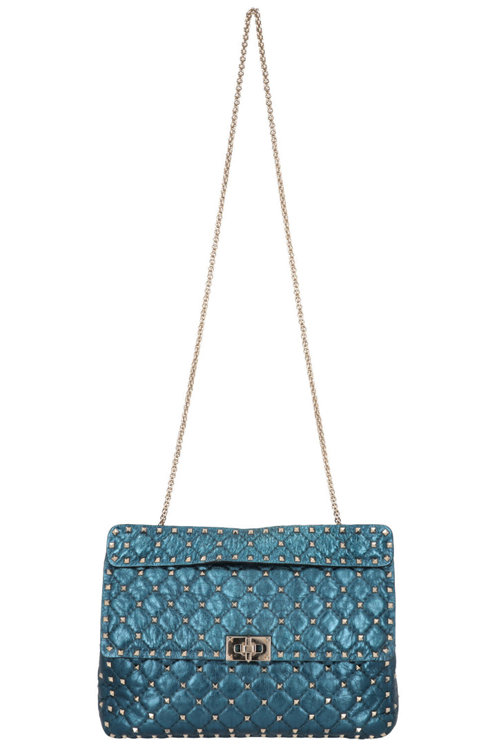 VALENTINO Large Rockstud Spike Bag Metallic Blue