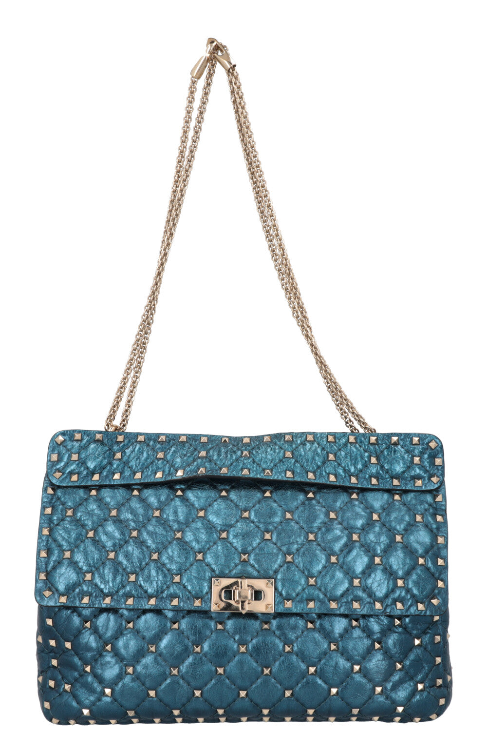 VALENTINO Large Rockstud Spike Bag Metallic Blue