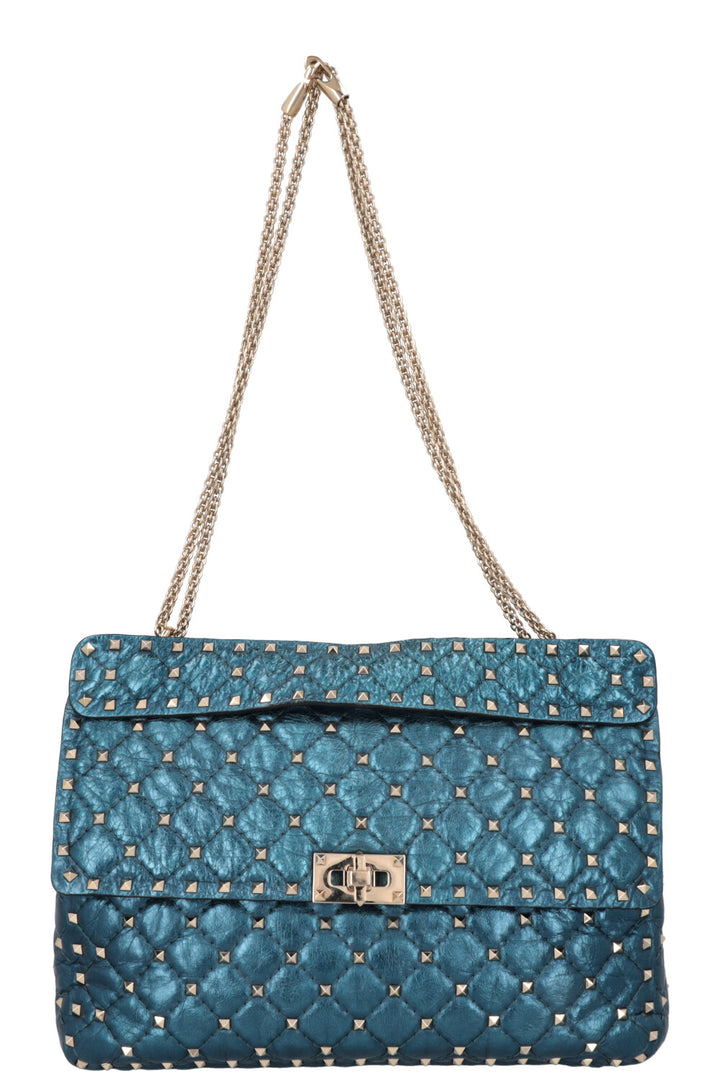 VALENTINO Large Rockstud Spike Bag Metallic Blue