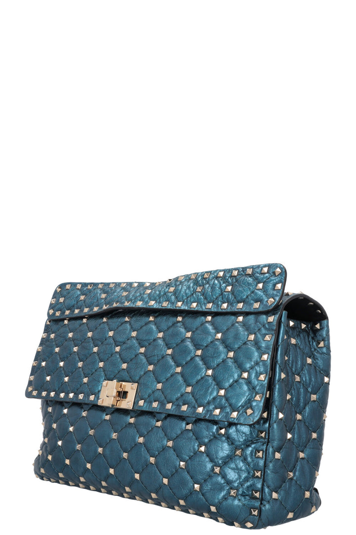 VALENTINO Large Rockstud Spike Bag Metallic Blue