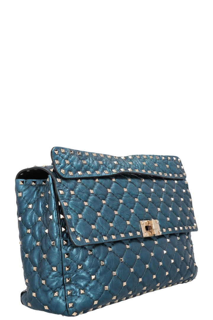 VALENTINO Large Rockstud Spike Bag Metallic Blue