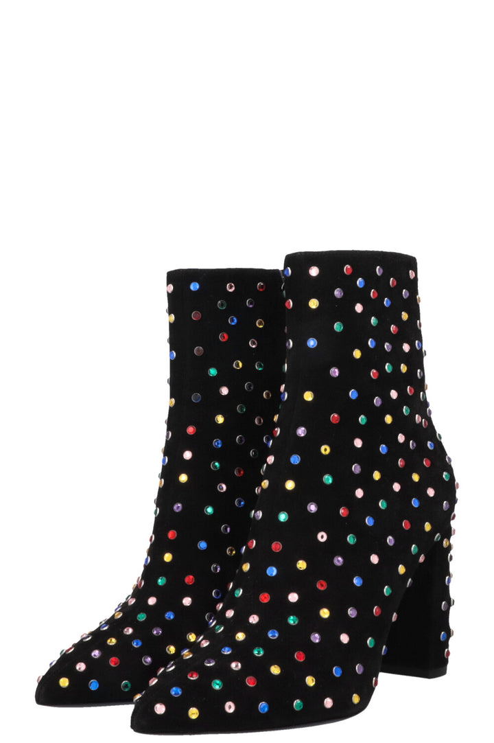 SAINT LAURENT Betty Embellished Ankle Boots Suede Black