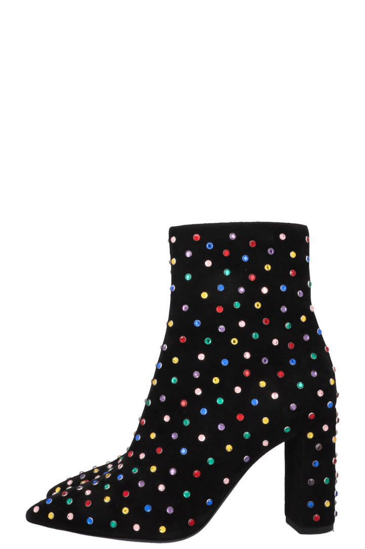 SAINT LAURENT Betty Embellished Ankle Boots Suede Black