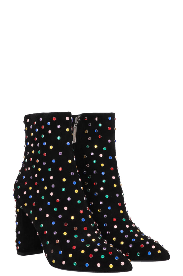 SAINT LAURENT Betty Embellished Ankle Boots Suede Black
