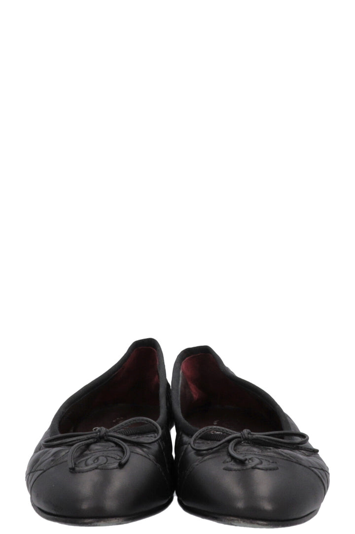 CHANEL Classic CC Ballet Flats Black Leather
