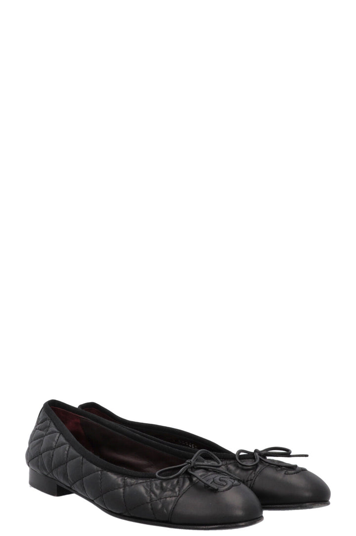 CHANEL Classic CC Ballet Flats Black Leather