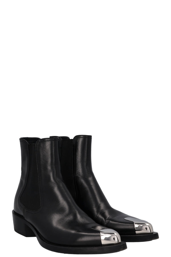 ALEXANDER MCQUEEN Metal Toe Biker Ankle Boots Black
