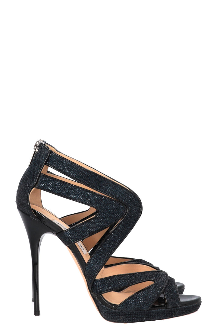 JIMMY CHOO Leila Glitter Cut Out Heels Navy