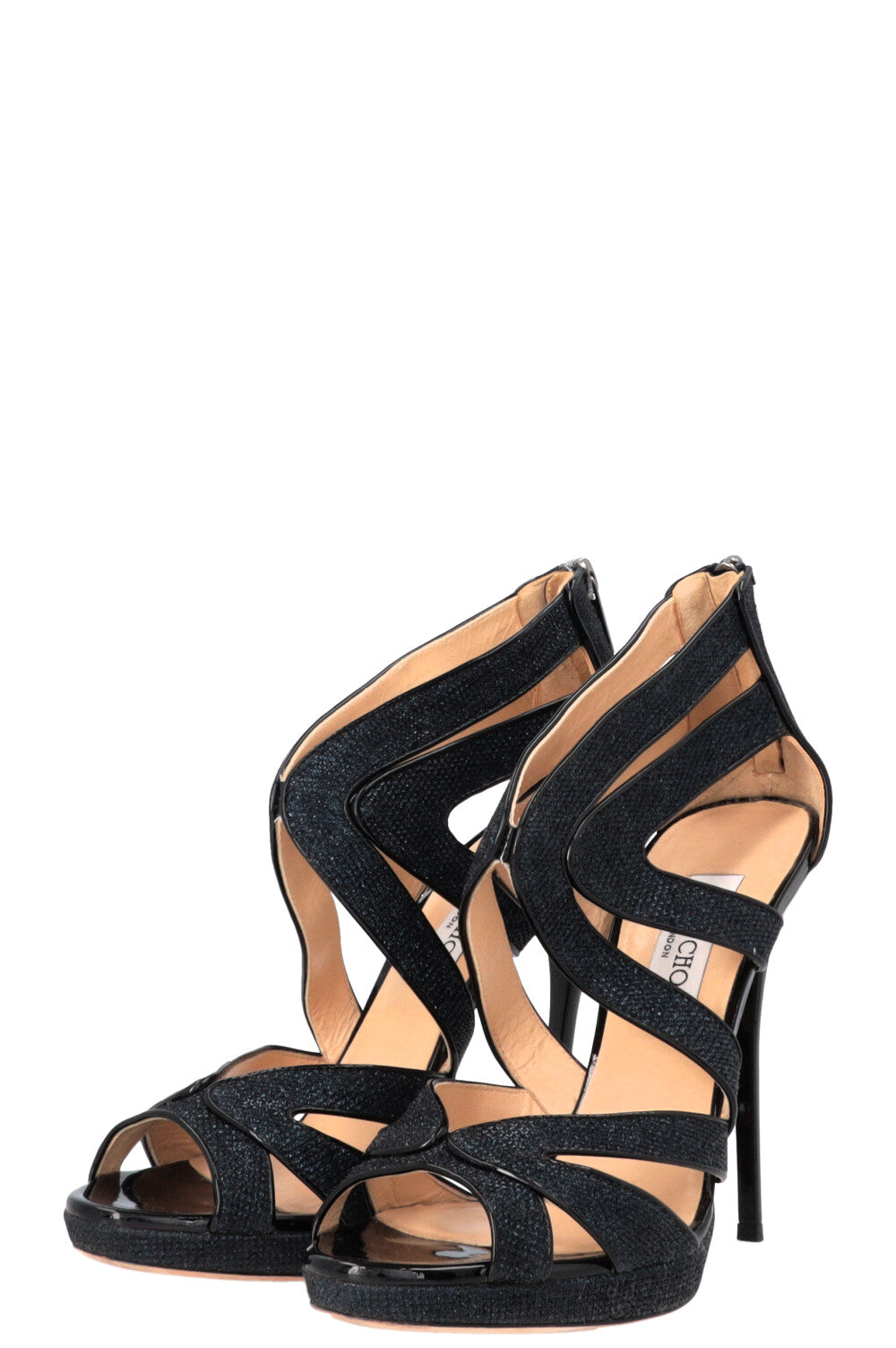 JIMMY CHOO Leila Glitter Cut Out Heels Navy