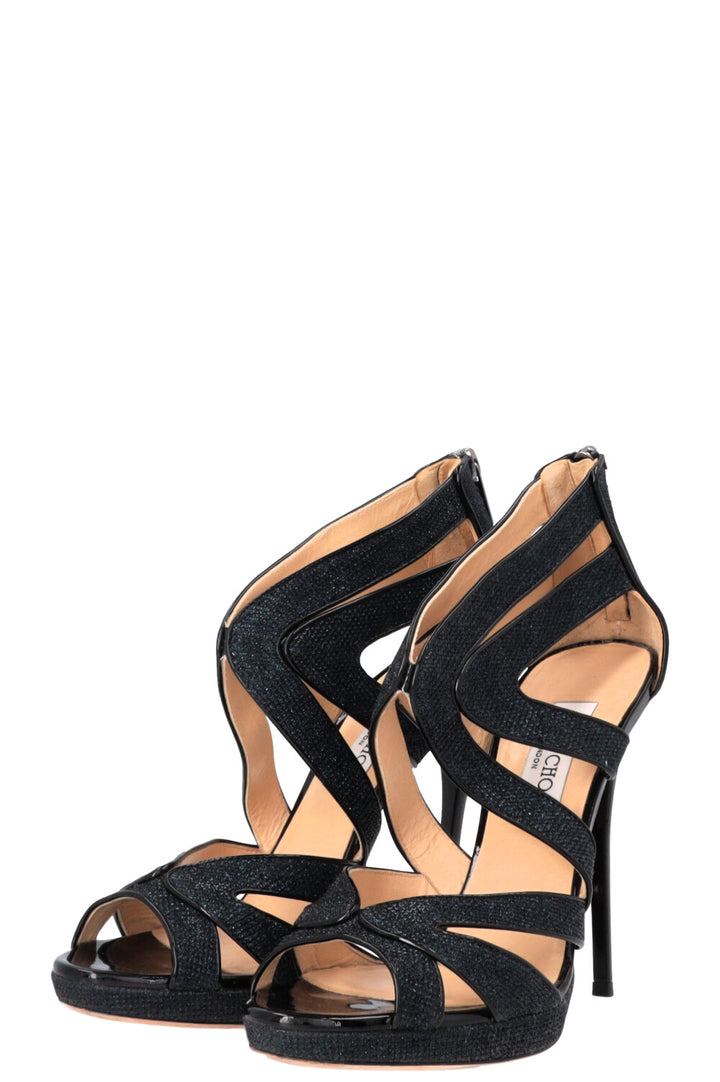 JIMMY CHOO Leila Glitter Cut Out Heels Navy