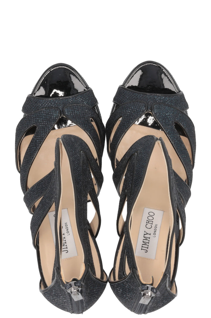 JIMMY CHOO Leila Glitter Cut Out Heels Navy