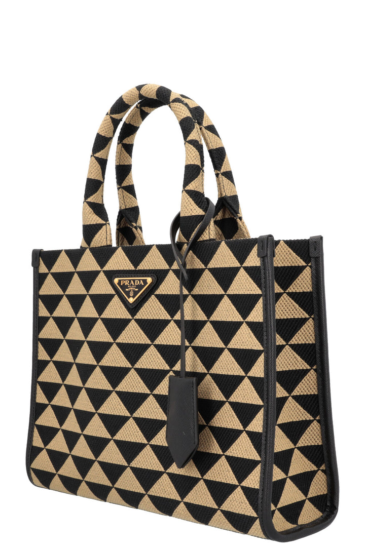 PRADA Small Symbole Tote Bag Black Beige