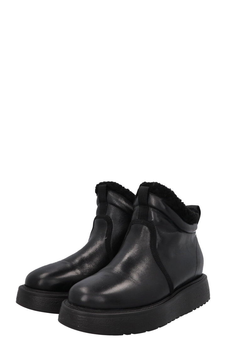 CHRISTIAN DIOR Shearling Ankle Boots Leather Black