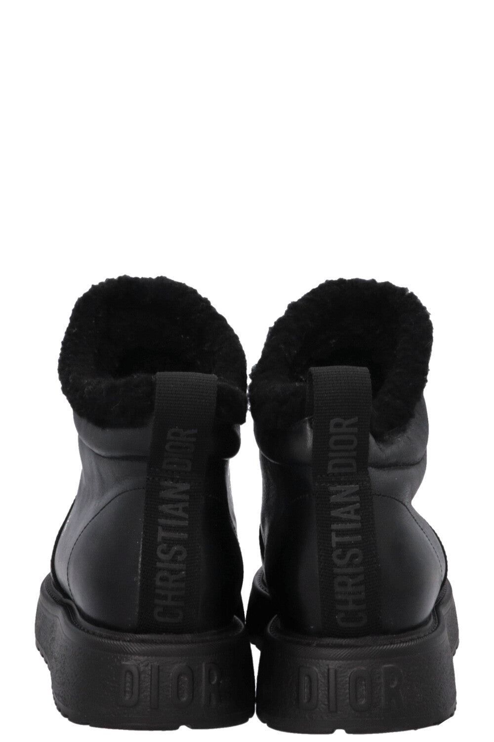 CHRISTIAN DIOR Shearling Ankle Boots Leather Black