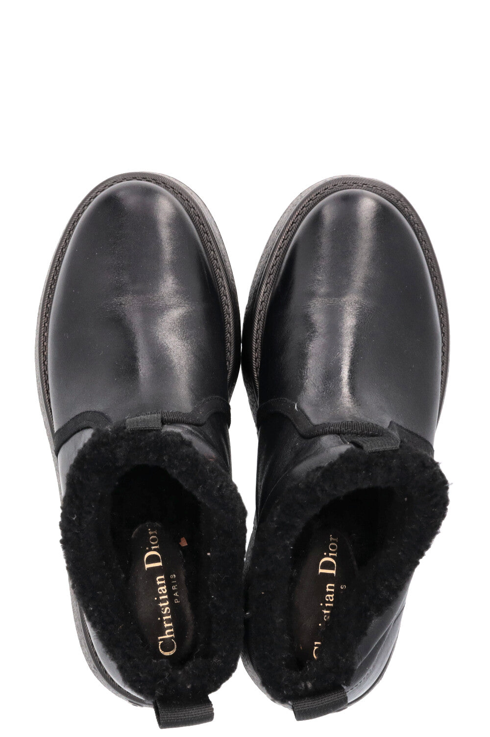 CHRISTIAN DIOR Shearling Ankle Boots Leather Black