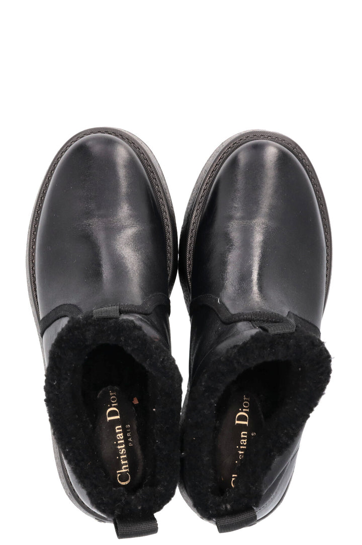 CHRISTIAN DIOR Shearling Ankle Boots Leather Black