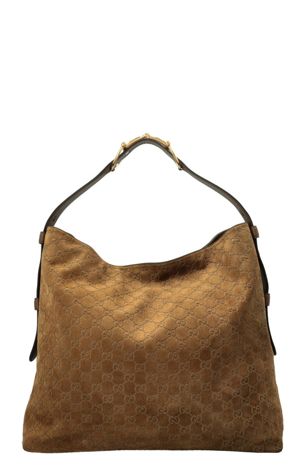 Sac hobo GUCCI Beatrix Horsebit grand modèle en daim beige
