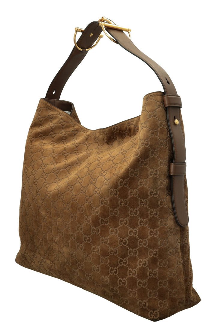 GUCCI Large Beatrix Horsebit Hobo Bag Suede Beige