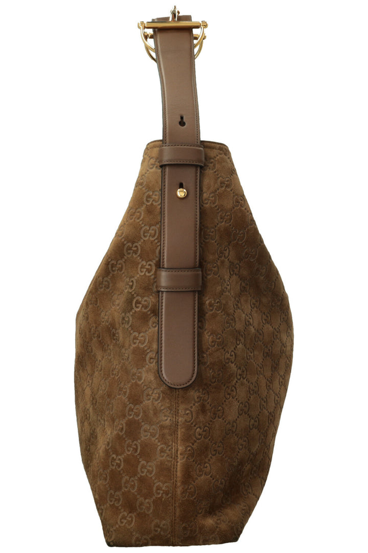 GUCCI Large Beatrix Horsebit Hobo Bag Suede Beige