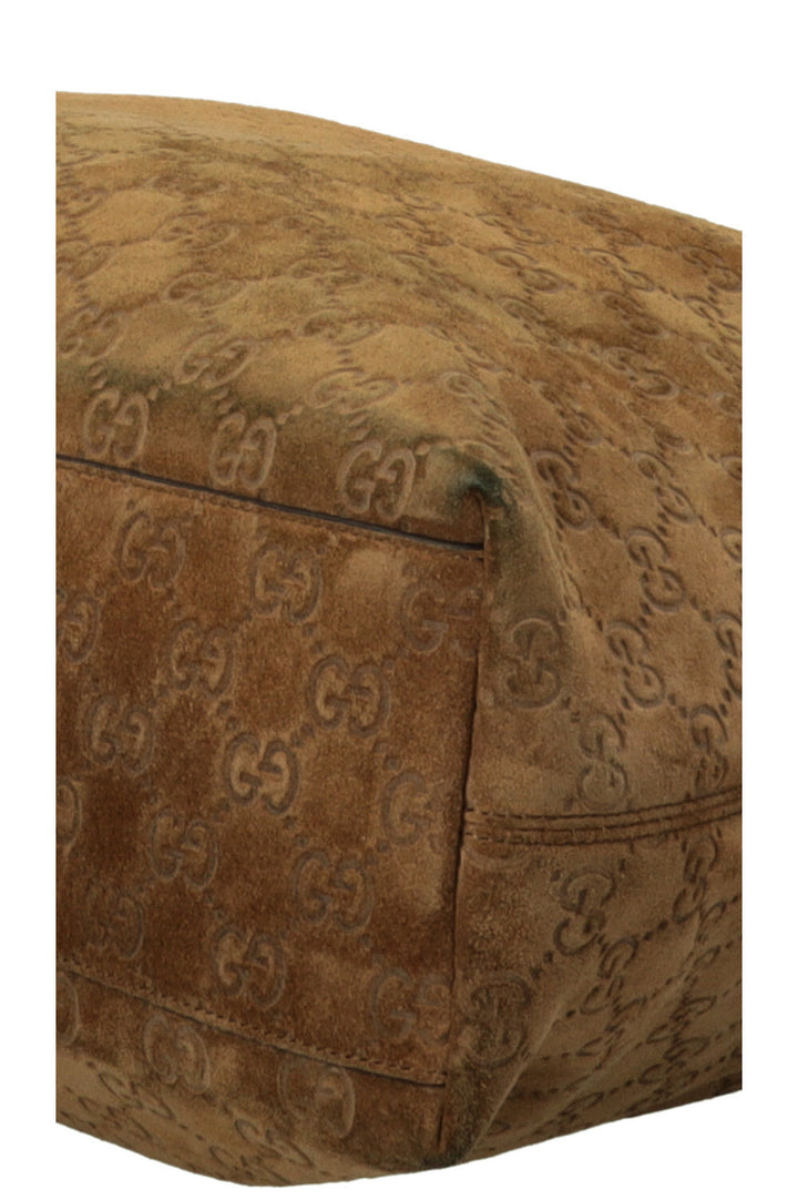 GUCCI Large Beatrix Horsebit Hobo Bag Suede Beige