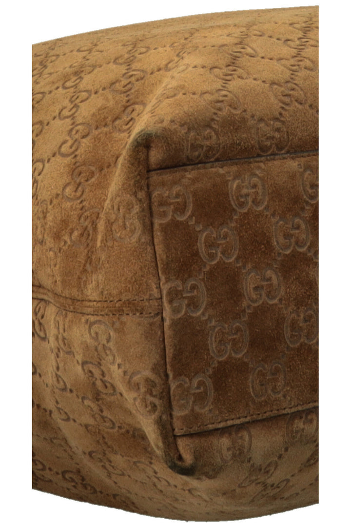 GUCCI Large Beatrix Horsebit Hobo Bag Suede Beige