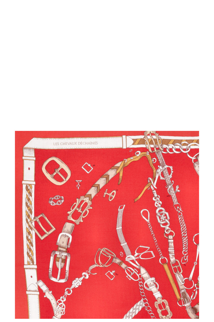 HERMÈS Les Chevaux Déchainés 140 Scarf Cashmere Red