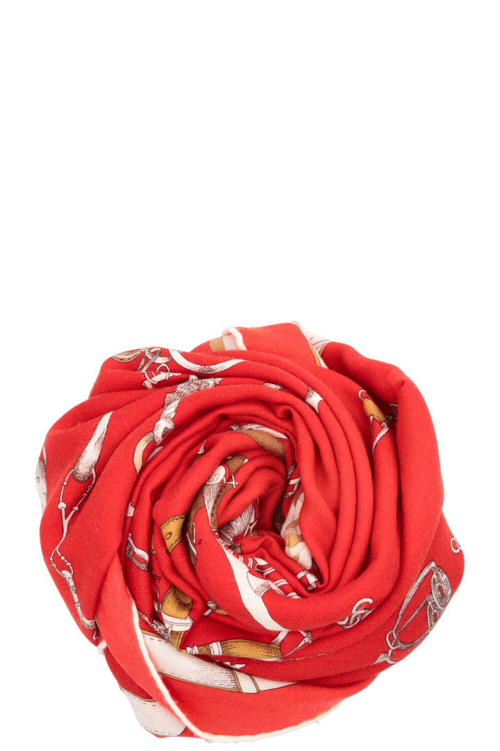HERMÈS Les Chevaux Déchainés 140 Scarf Cashmere Red