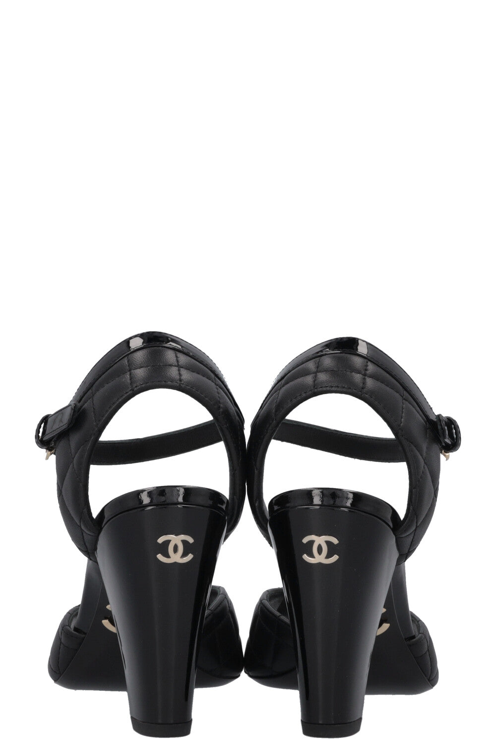 CHANEL Quilted CC Heels Leather Black