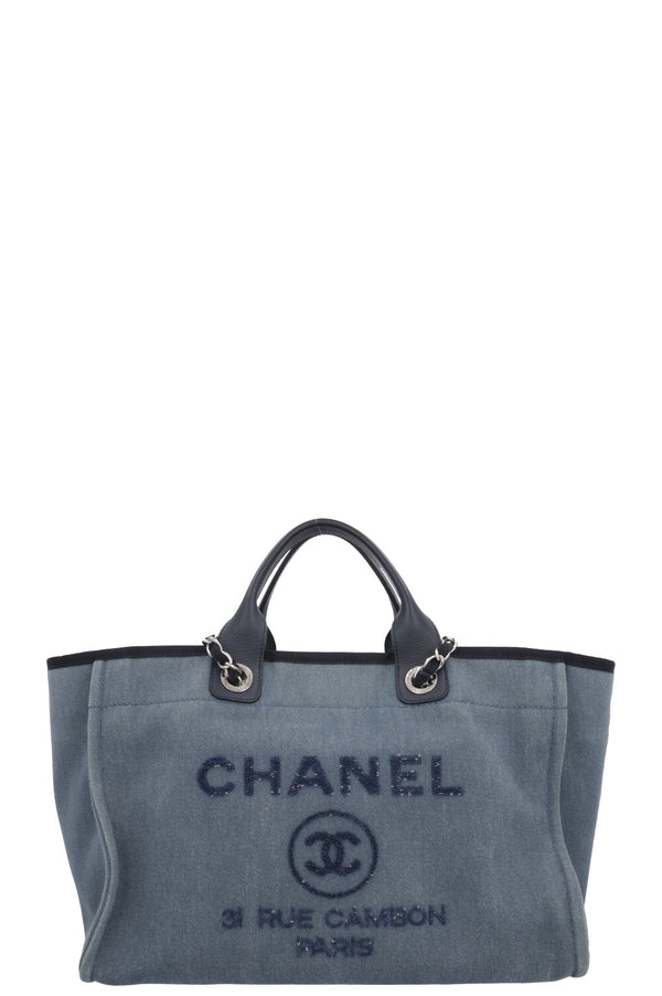 CHANEL Medium Deauville Tote Bag Denim Blue