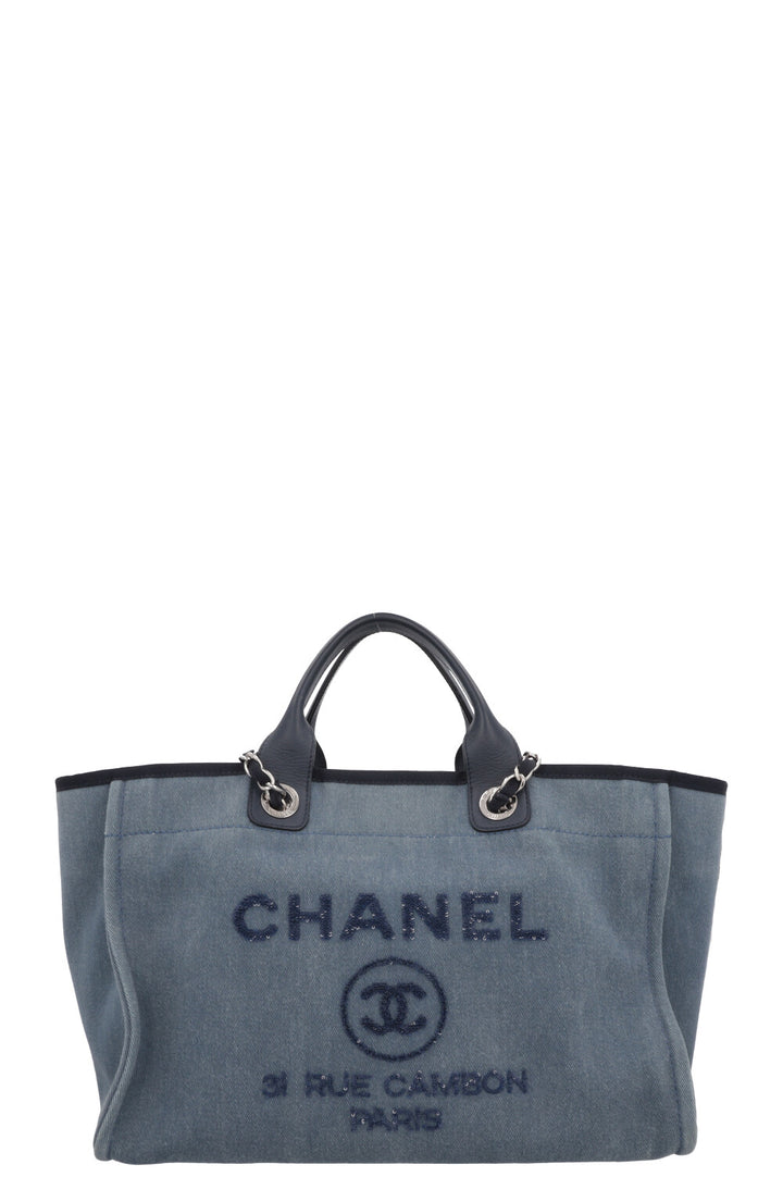 CHANEL Medium Deauville Tote Bag Denim Blue