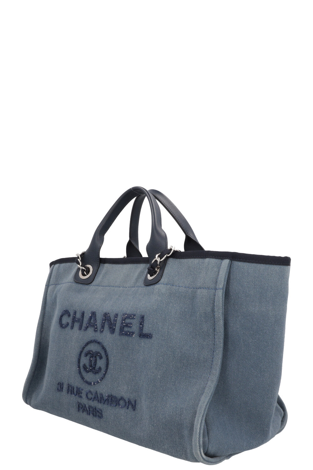 CHANEL Medium Deauville Tote Bag Denim Blue