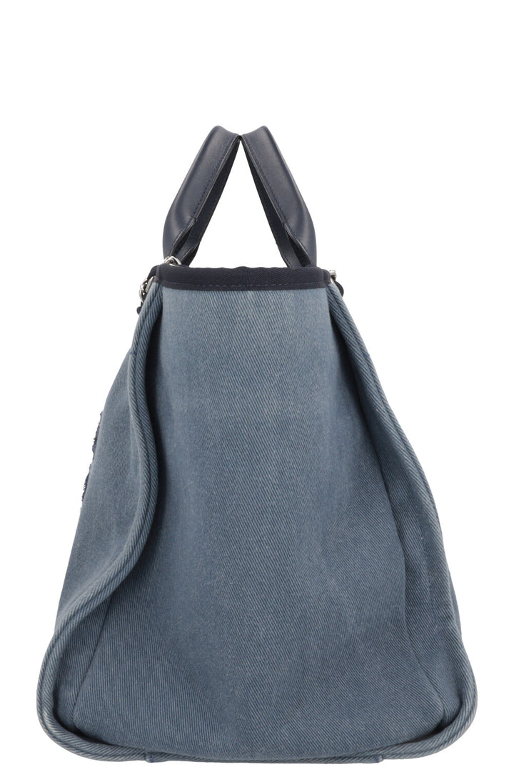 CHANEL Medium Deauville Tote Bag Denim Blue