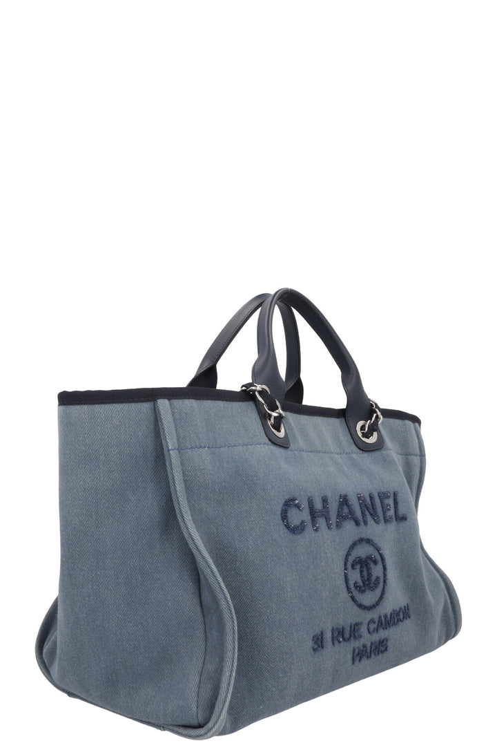 CHANEL Medium Deauville Tote Bag Denim Blue