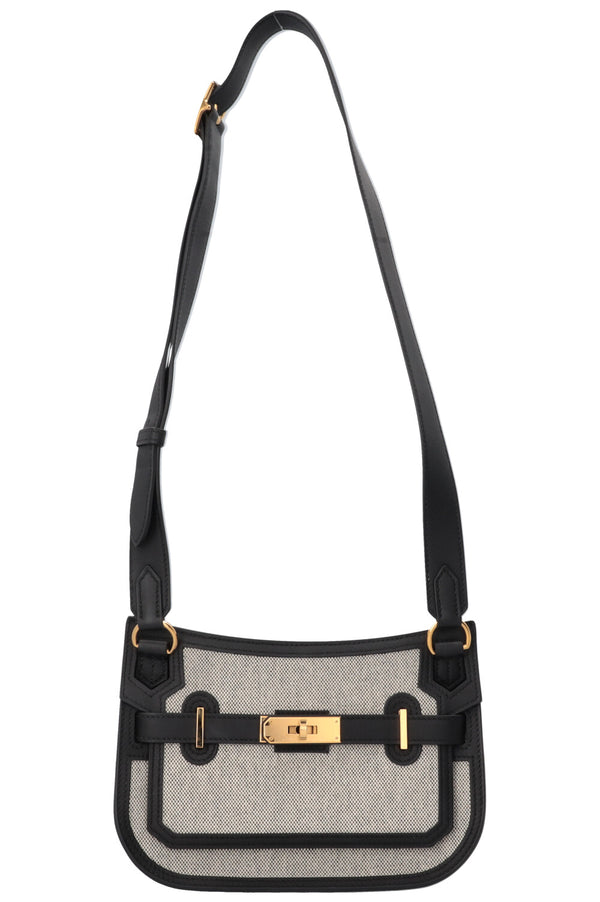 HERMÈS Jypsiere Petit Toile Cuir Écru Noir