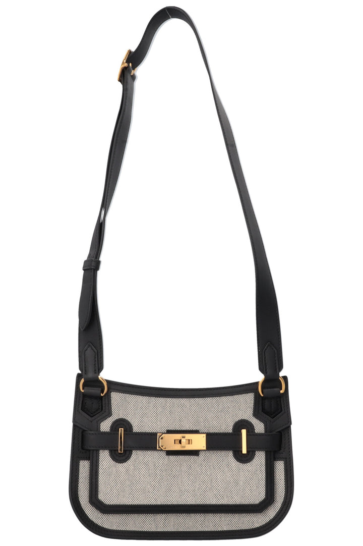 HERMÈS Jypsiere Petit Toile Cuir Écru Noir