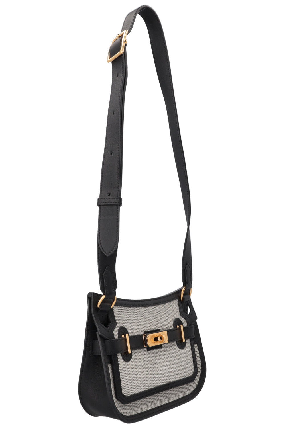 HERMÈS Jypsiere Petit Toile Cuir Écru Noir