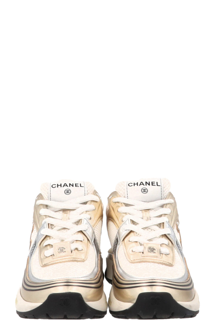 CHANEL CC Tennis Sneakers Mesh Gold White