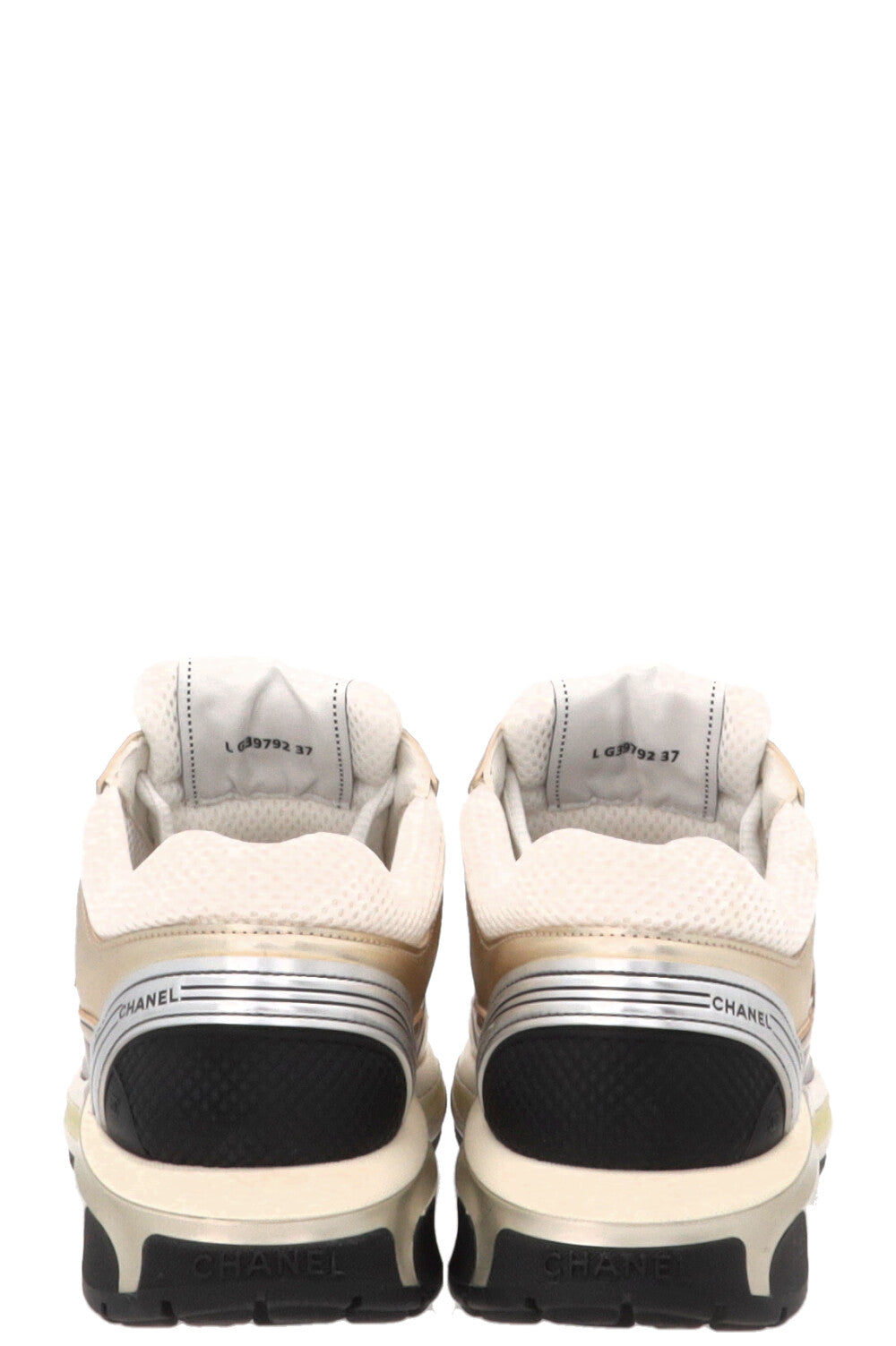 CHANEL CC Tennis Sneakers Mesh Gold White