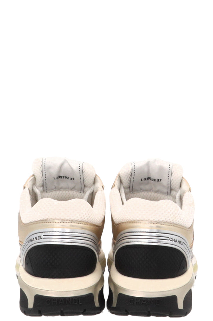CHANEL CC Tennis Sneakers Mesh Gold White